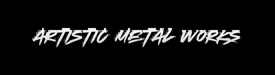 White stylized text reading Artistic Metal Works on black background