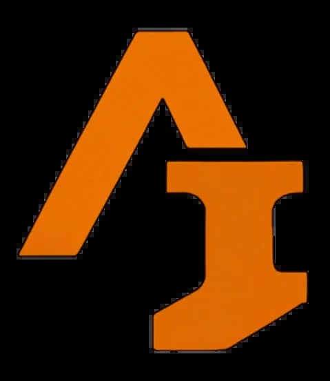 Orange angular letter A and I logo on black background